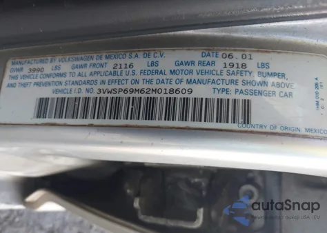 2002 Volkswagen Jetta Gls Tdi from USA, damaged, VIN 3VWSP69M62M018609